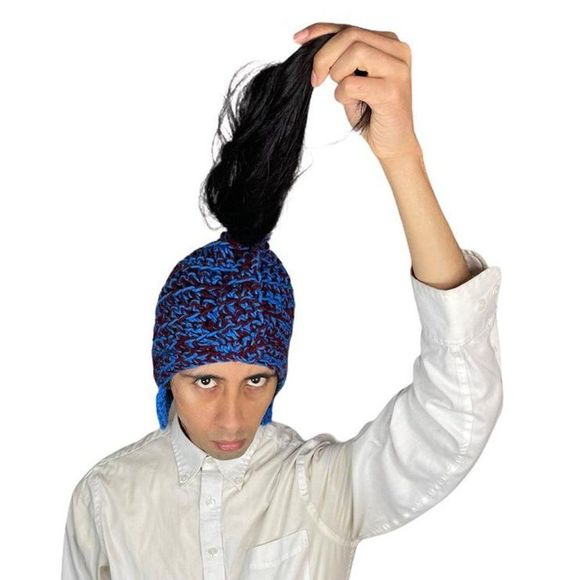 Crochet Hat Handmade beanie Fiber Art men women long hair accessory ponytail